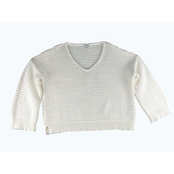 Madewell Breezeway Pullover Ivory Knit V-Neck Cropped Sweater Womens Medium - Picture 7 of 14
